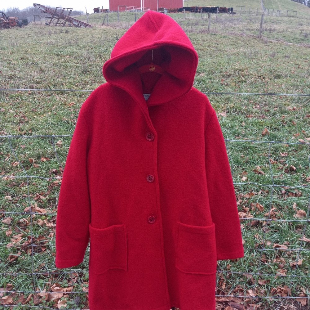 Eva Tralala Paris Red Hooded Wool Coat